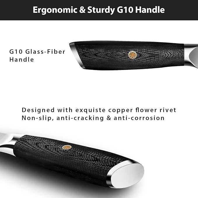 MOSFiATA Damascus Fruit Knife 4", Ultra Sharp Paring Knife, 67 Layers Damascus Steel VG10 Core Multipurpose Small Kitchen Knife Professional Peeling Knives, G10 Handle with Rivet Chef Gift
