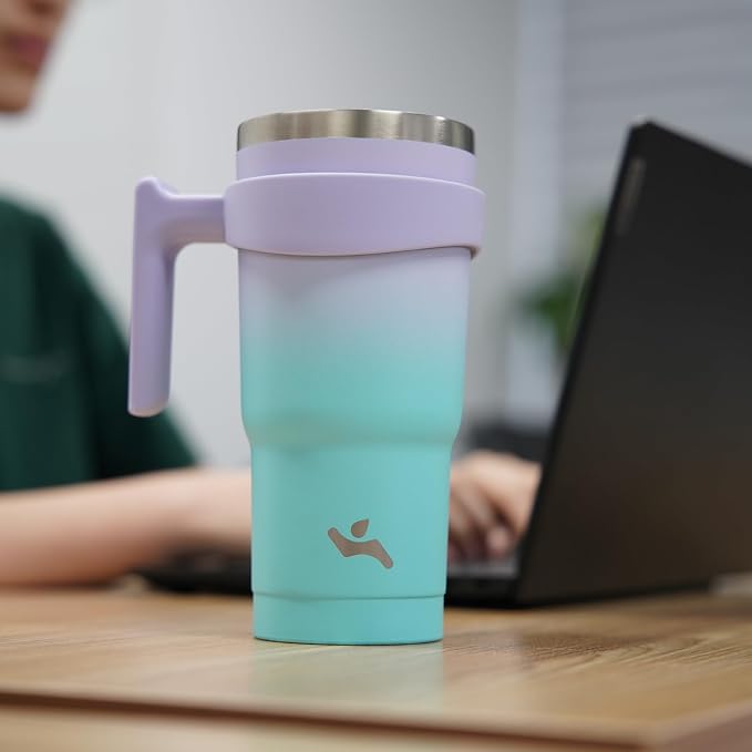 Konokyo 20 oz Tumbler with Handle and 2 Straw 2 Lid, Insulated Water Bottle Stainless Steel Vacuum Cup Reusable Travel Mug,Turquoise