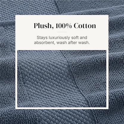 Modern Threads 6 Piece Bath Towel Set – Bathroom Towel Set with 2 Bath Towels, 2 Hand Towels & 2 Washcloths – 100% Cotton, Soft & Absorbent – Jacquard Border (Blue)