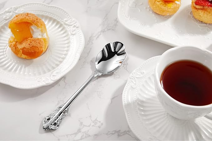 KEAWELL Premium Luxury 4-Piece 6" Tea Spoon Set, 18/10 Stainless Steel, Vintage Coffee Espresso Demitasse Spoons, Smooth Edges, Dishwasher Safe (Silver)