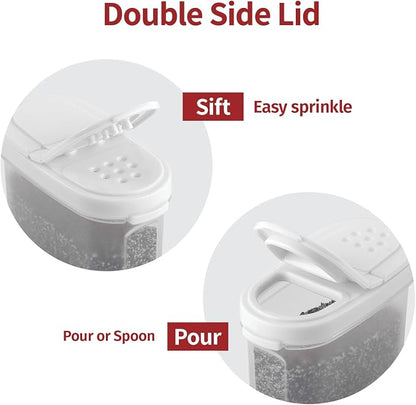 SIGNORA WARE Plastic Spice Containers – Spice Jar Set 8 Pack, 4 Mini, 4 Large – Spice Jars to Store Spices, Herbs, Marinade, Sugar, Salt, Pepper – Refillable Airtight Small Spice Jars with 2 Way Lids