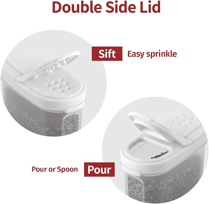 SIGNORA WARE Spice Jars with Lids - 8 oz Refillable Empty Airtight Spice/Seasoning Containers Set -2 in 1 Pour/Sift Shaker Lids Clear Plastic Spice/Seasoning Organizer Kitchen/Travel 2 pk