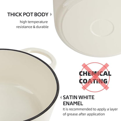 3 Quart Dutch Oven Enameled Cast Iron with Lid - Big Dual Handles - Oven Safe up to 500°F - Classic Round Pot for Versatile Cooking Cream