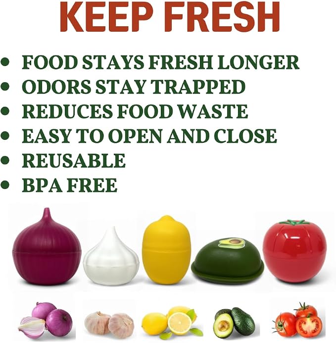 Vegetable and Fruit Saver, Keep Fresh Longer, Reusable Storage Keeper, Vegetable and Fruit Storage Containers in Fridge, BPA Free (Tomato)