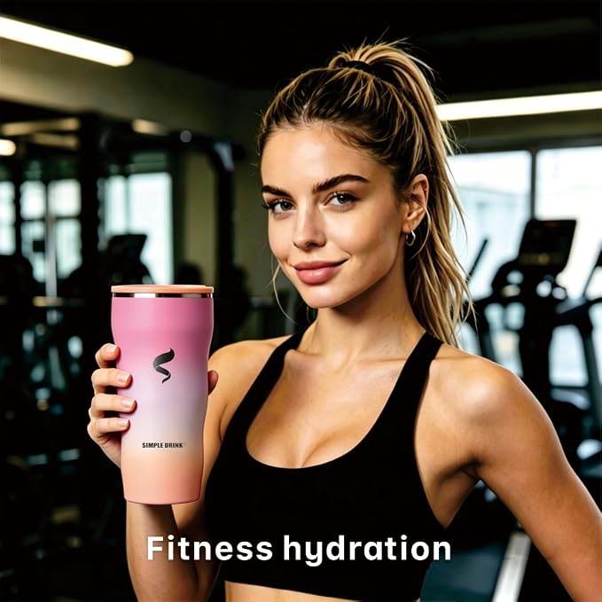 30 oz Stainless Steel Insulated Tumbler with Straw and Lid, Double Wall Vacuum Travel Cup, Spill Resistant, Fits Most Cup Holders, for Water, Iced Coffee and Hot Drinks,Blush Pink Ombre