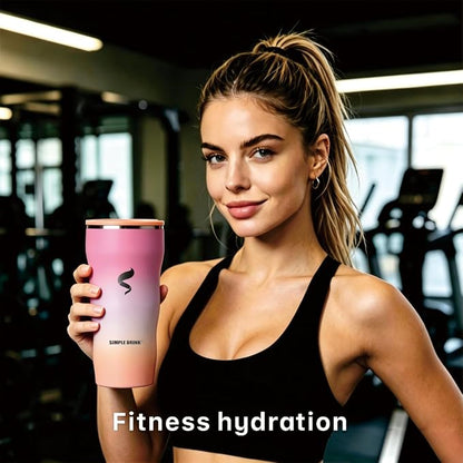 30 oz Stainless Steel Insulated Tumbler with Straw and Lid, Double Wall Vacuum Travel Cup, Spill Resistant, Fits Most Cup Holders, for Water, Iced Coffee and Hot Drinks,Blush Pink Ombre
