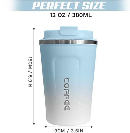SPLMIFA Travel Coffee Mugs Leak-Proof, Reusable Coffee Cups with Lids, Stainless Steel Vacuum Insulated Coffee Tumblers, Thermal Insulation Cup for Men & Women Hot & Cold Drinks(2nd-Blue White, 12OZ)