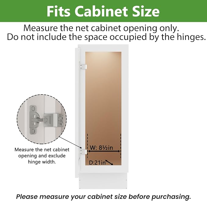 ROOMTEC Pull Out Spice Rack for Narrow Cabinet (8" W X 20½" D),3 Tier Heavy Duty Sliding Spice Cabinet Organization Shelf Racks, Pull Out Shelves Under Cabinet Storage for Kitchen