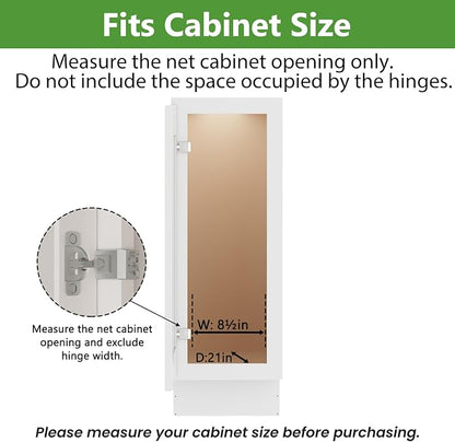 ROOMTEC 3-Tier Pull Out Cabinet Organizer Spice Rack for Narrow Cabinet 8" W x 20½" D, Slide Out Wood Shelves Storage for Kitchen