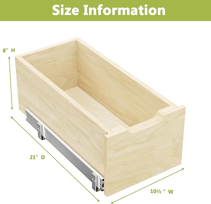 LOVMOR Pull Out Cabinet Organizer, Pull Out Drawers for Cabinets, Slide Out Wood Drawer, 8" High Pull Out Shelf for Kitchen Cabinet Pantry, 10½" W×21" D