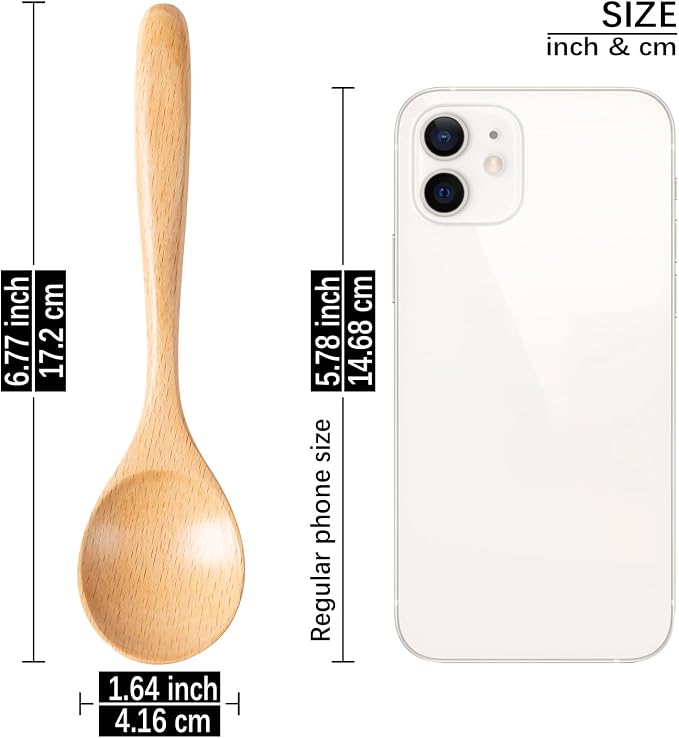 6 PCS Wooden Spoons for Honey, 6.7 inch Small Wooden Spoons - Terrific for Tea, Coffee & Soup, Little Beech Wood Serving Table Spoon Set, Bulk Bamboo Teaspoon for Eating with Unique Design
