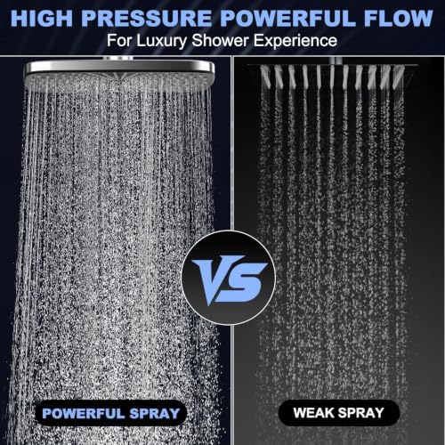 12 Inch High Pressure Rain Shower Head Combo,9 Settings Shower Handheld