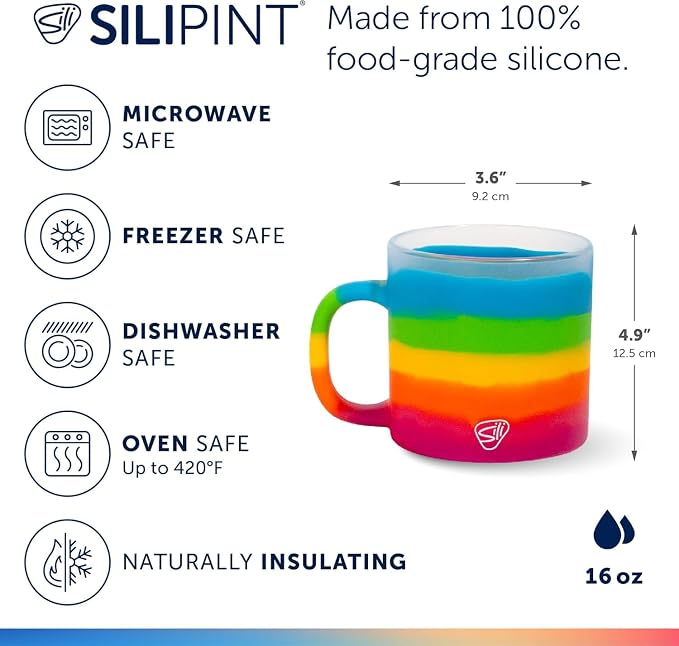 Silipint 16oz Silicone Coffee Mug – Unbreakable Dishwasher Safe Microwave Oven & Freezer Compatible Travel Mug – Non-Toxic Reusable Cup for Hot Coffee Tea or Cold Drinks, Prism - Pack of 2