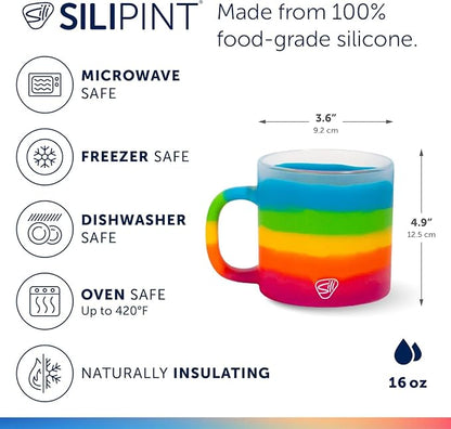 Silipint 16oz Silicone Coffee Mug – Unbreakable Dishwasher Safe Microwave Oven & Freezer Compatible Travel Mug – Non-Toxic Reusable Cup for Hot Coffee Tea or Cold Drinks, Prism - Pack of 2