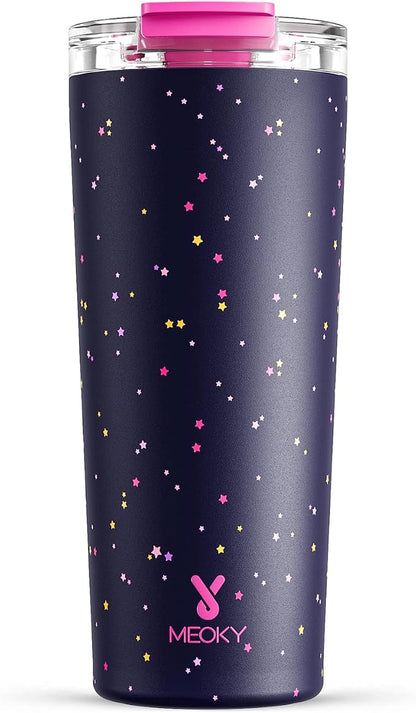 Meoky 24 oz Travel Coffee Mug with Leak-proof Lid, Stainless Steel Insulated Coffee Tumbler, Keeps Hot for 8 Hours or Cold for 24 Hours, Fits in Car Cup Holder (Plum Stardust)