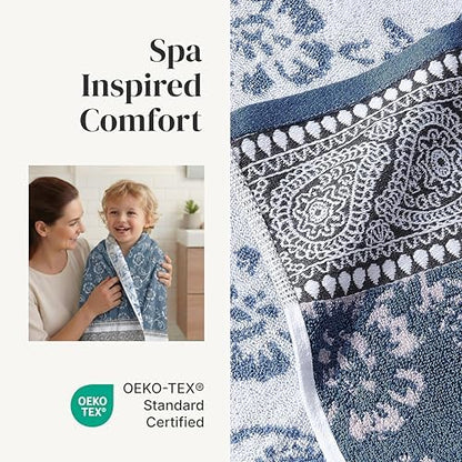 Modern Threads 6 Piece Bath Towel Set – Bathroom Set with 2 Bath Towels, 2 Hand Towels, and 2 Wash Cloths – 100% Cotton, Super Absorbent & Extra Soft – Reversible Floral Trail (Navy)
