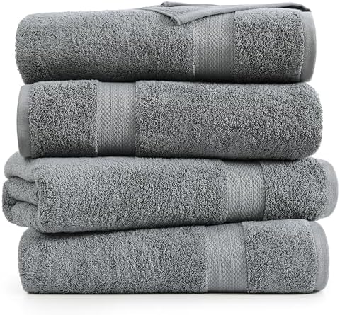 LANE LINEN Bath Sheet Quick Dry 100% Cotton 4 Pack Soft - Cool Grey