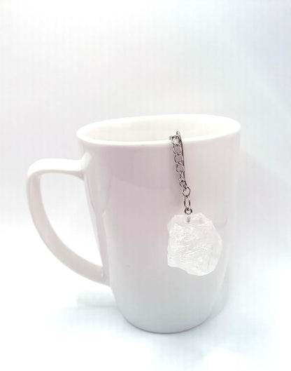 Crystal Tea Infuser, Raw Amethyst Rose Quartz Green Aventurine Tiger Eye Red Agate Tea Strainer, Tea Steeper Gemstone Gift for Tea Lovers, LuckLoves (Clear Quartz)