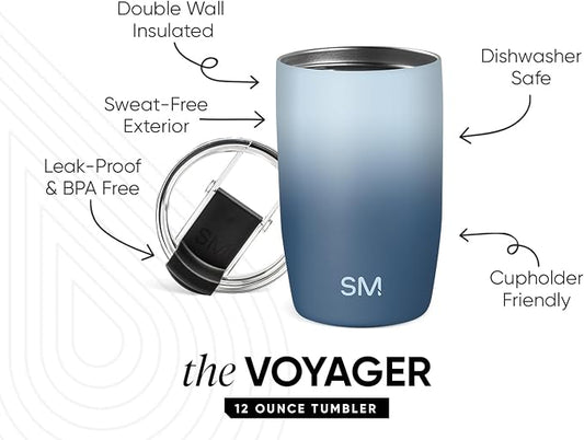 Simple Modern Voyager Tumbler with Flip Lid | Travel Coffee Mug | Insulated Stainless Steel Cold Brew Iced or Hot Coffee Cup | Gifts for Women Men Her Him | 12oz, Stormy Skies