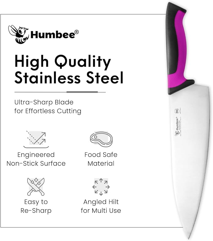 10-Inch Chef Knife, NSF Certified Razor-Sharp High Carbon Stainless Steel Blade – Ergonomic Color Coded Handle, Non-Slip Grip Kitchen Knife, DT-10 Series, Purple