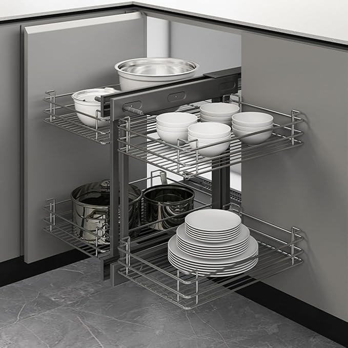 Gdrasuya10 Blind Corner Cabinet Pull Out Organizer, 2 Tier Pull Out Shelf Organizer for Corner Cabinet Storage Slide Out Kitchen Cabinet Organizer Basket for 15" Opening Door (Left or Right)