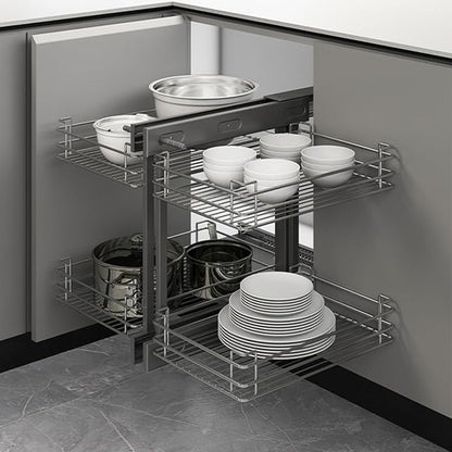 Gdrasuya10 Blind Corner Cabinet Pull Out Organizer, 2 Tier Pull Out Shelf Organizer for Corner Cabinet Storage Slide Out Kitchen Cabinet Organizer Basket for 15" Opening Door (Left or Right)
