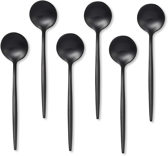 Black Coffee Spoons Set,Stainless Steel Teaspoons of 6,Espresso Spoons 5.11 inch,Demitasse Dessert Scoop,Small Tea Scoop Mini for Stirring,Matte Finish,Dishwasher Safe