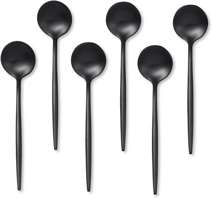 Black Coffee Spoons Set,Stainless Steel Teaspoons of 6,Espresso Spoons 5.11 inch,Demitasse Dessert Scoop,Small Tea Scoop Mini for Stirring,Matte Finish,Dishwasher Safe