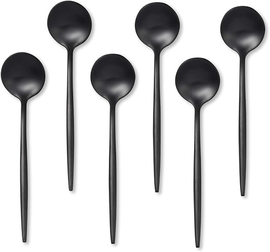 Black Coffee Spoons Set,Stainless Steel Teaspoons of 6,Espresso Spoons 5.11 inch,Demitasse Dessert Scoop,Small Tea Scoop Mini for Stirring,Matte Finish,Dishwasher Safe