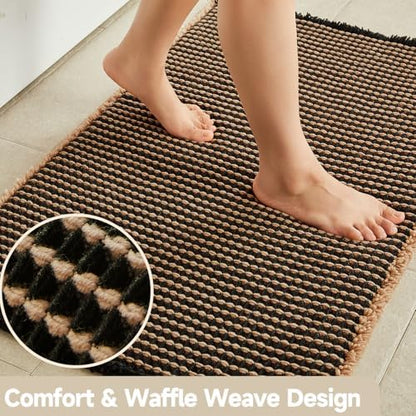 TYUU Waffle Runner Rug Bathroom, Long Boho Bath Mat, 60x24 Khaki & Black
