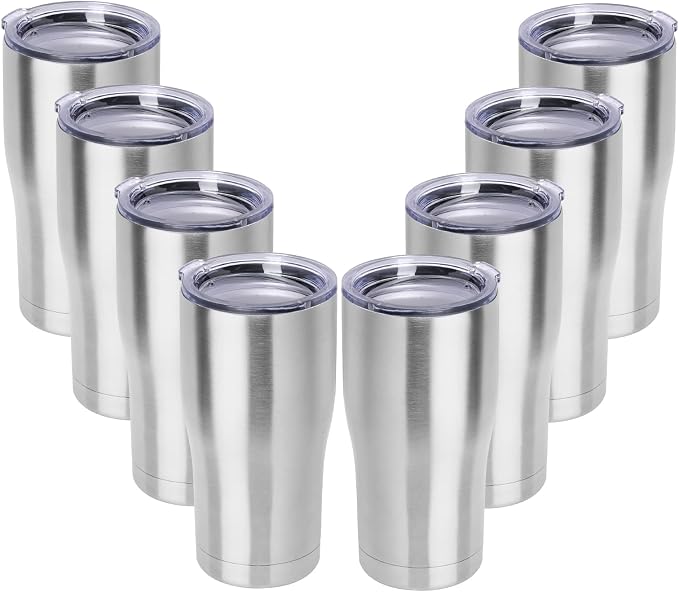 DOMICARE 20oz Tumbler with Lid Stainless Steel Tumblers Bulk, Double Wall Vacuum Insulated Coffee Travel Mug, 8 Count (Pack of 1) Stainless Steel