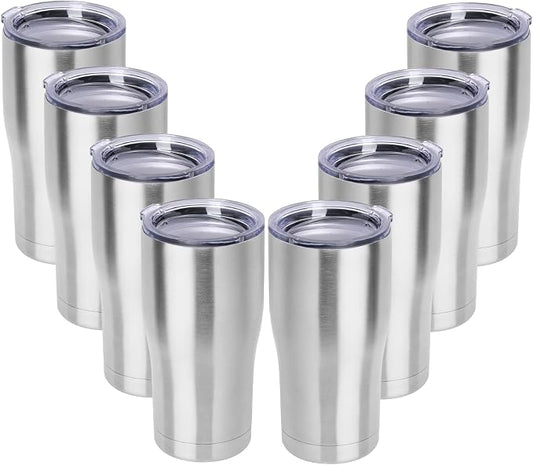 DOMICARE 20oz Tumbler with Lid Stainless Steel Tumblers Bulk, Double Wall Vacuum Insulated Coffee Travel Mug, 8 Count (Pack of 1) Stainless Steel