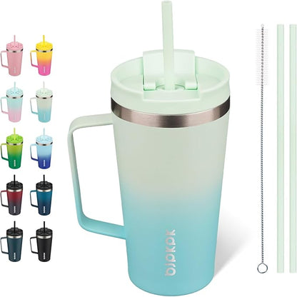 BJPKPK Insulated Tumbler with Handle, 18oz Insulated Tumblers with Lid and Straw, Stainless Steel Metal Water Bottles, Coffee Travel Mugs, Cups, Mint