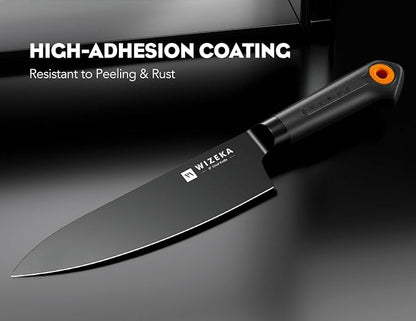 WIZEKA Kitchen Knife Block Set: 15 Pieces Dishwasher Safe Knives Set for Kitchen, Ultra Sharp Black Knife Set With Sharpener, Non-Slip Handle, Anti-Rust Coating, Dark Vision Series, Fathers day