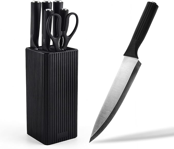 Knife set, 7-piece high-end kitchen knife set, with universal knife holder, rust proof and non stick high carbon stainless steel kitchen special sharp chef knife, can be placed in dishwasher