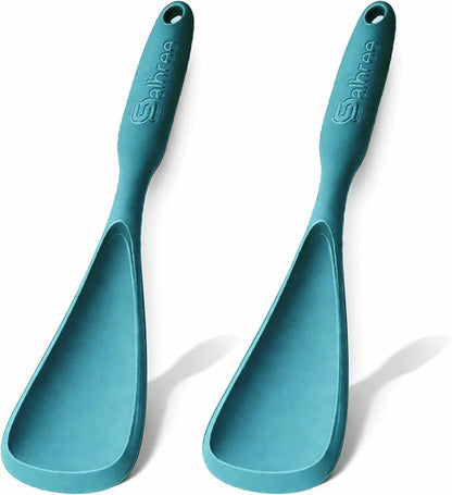 Silicone Spoon Spatula for Cooking - Multifunction Scoop Spatula Spoonula - Heat Resistant Cooking Spoon for Nonstick Cookware - Large Silicone Kitchen Spoon - Seamless Design (Teal,2pcs)