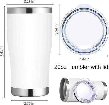 DOMICARE 20oz Tumbler with Lid Stainless Steel Tumblers Bulk, Double Wall Vacuum Insulated Coffee Travel Mug Powder Coated Tumbler, 4 Count (Pack of 1) White