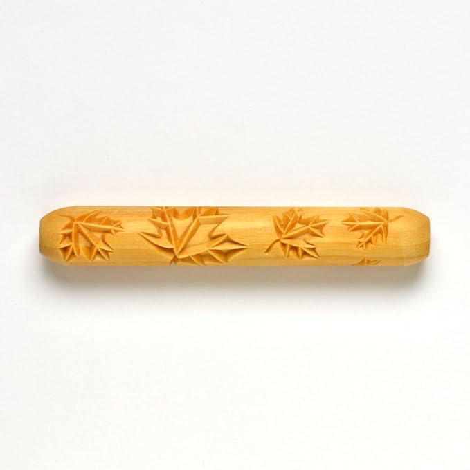 MKM Pottery Tools Wood Hand Rollers for Clay (HR-35 Maple Leaves)