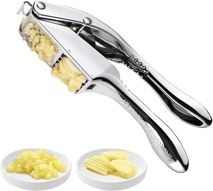 Garlic Press and Slicer 2 in 1, Heavy Duty Garlic Mincer, Crusher & Peeler Set - Perfect for Home Cooks and Professional Chefs Alike