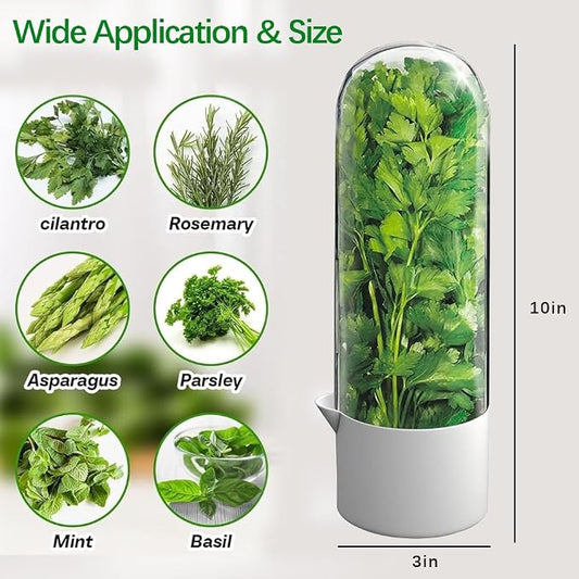 2 Pack Herb Keeper for Refrigerator, Clear BPA-Free Fresh Herb Saver, Fridge Storage Container for Cilantro, Parsley, Thyme, Mint & Asparagus for 2-3 Weeks