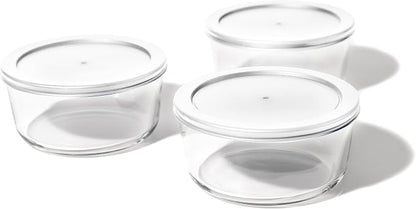 6-Piece Glass Food Storage Containers Set (3 Containers + 3 BPA-Free Lids) | 4-Cup, Leakproof | Microwave, Freezer, Oven & Dishwasher Safe | Ideal for Meal Prep & Pantry Organization, White