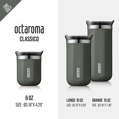 WACACO Octaroma Classico Vacuum Insulated Coffee Mug, Double-wall Stainless Steel Travel Tumbler With Drinking Lid, 6 fl oz (180ml), Dim Grey