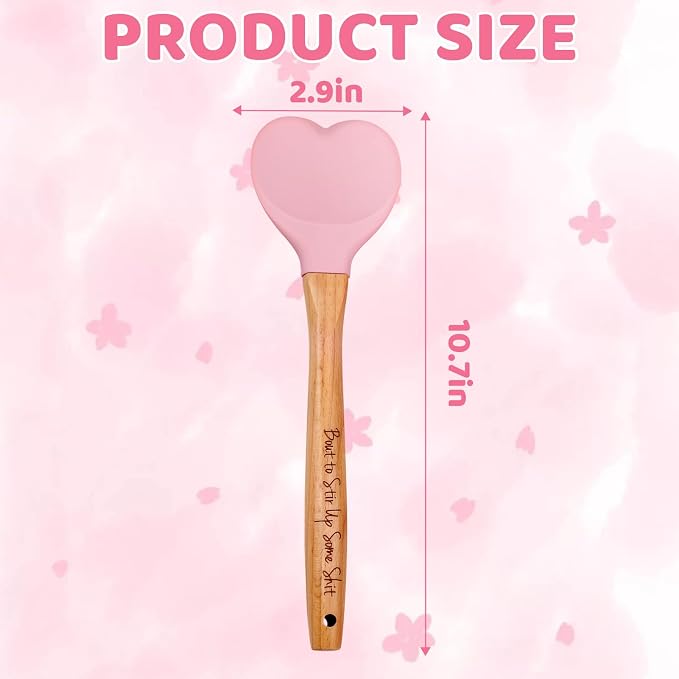 Funny Wooden Spoons for Cooking Bout to Stir Up Some Shit Laser Engraver Gifts Personalized Home Kitchen Long Handle Spoons for Cooking Tools Heart-Shaped Silicone Spatula