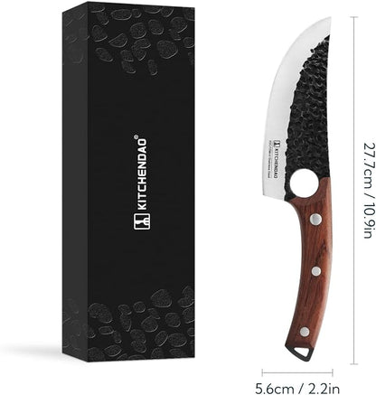 KITCHENDAO Chef Knife 6 Inch Super Sharp Viking Knife with Finger Hole Full Tang Kitchen Knife with Ergonomic Rosewood Handle for Slicing, Deboning and Cutting, Gift Box for Family and Friends