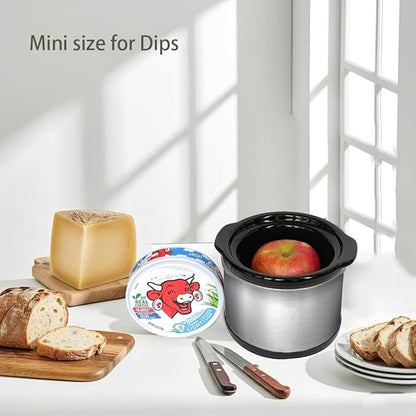 Mini Slow Cooker, 0.65 Qt Capacity small slow cooker, Ceramic Pot, Nutrient Loss Reduction, For Sauces, Stews & Dips, Round (stainless s)