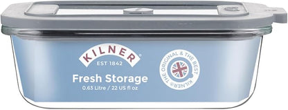 Kilner Fresh Storage 0.63 Litre Airtight Glass Container Durable Leakproof Lid with Vacuum Seal for Food Storage Leftovers Snacks Meal Prep Batch Cooking