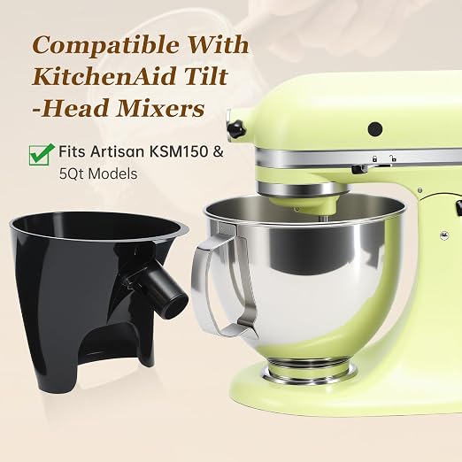 Black Kitchen Aid Attachments for Mixer, Mess-Free Pouring for Flour & Egg Liquid, Fits Tilt-Head 5 Qt (KSM150), Perfect for Baking, Dishwasher-Safe Stand Mixer Accessories
