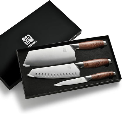 3-Piece Professional Chef Knife Set - Ultra-Sharp Kitchen Knives with Ergonomic Steel Handle, Ideal for Home, Outdoor, Camping, BBQ, and Gifts for Men