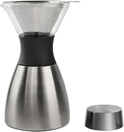 asobu Insulated Pour Over Coffee Maker (32 oz.) Double-Wall Vacuum, Stainless-Steel Filter and Take on the Go Carafe (Silver)