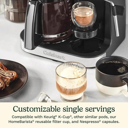 Cuisinart Coffeemaker, Coffee Center Barista Bar 4-In-1 Coffee Machine, Single-Serve Coffee, Espresso & Nespresso Capsule Compatible, 12-Cup Carafe, Silver Crystal, SS-4N1SC